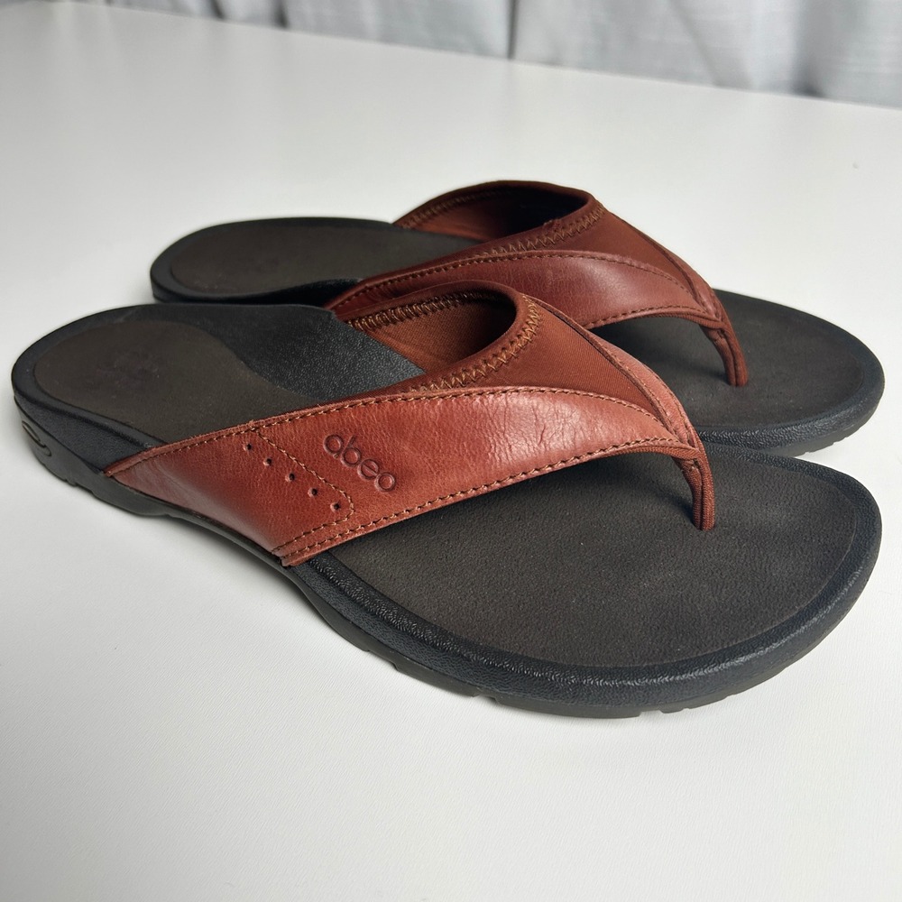Abeo Balboa W400 Mens 9N Brown Leather Orthotic Thong Sandals Flip Flops